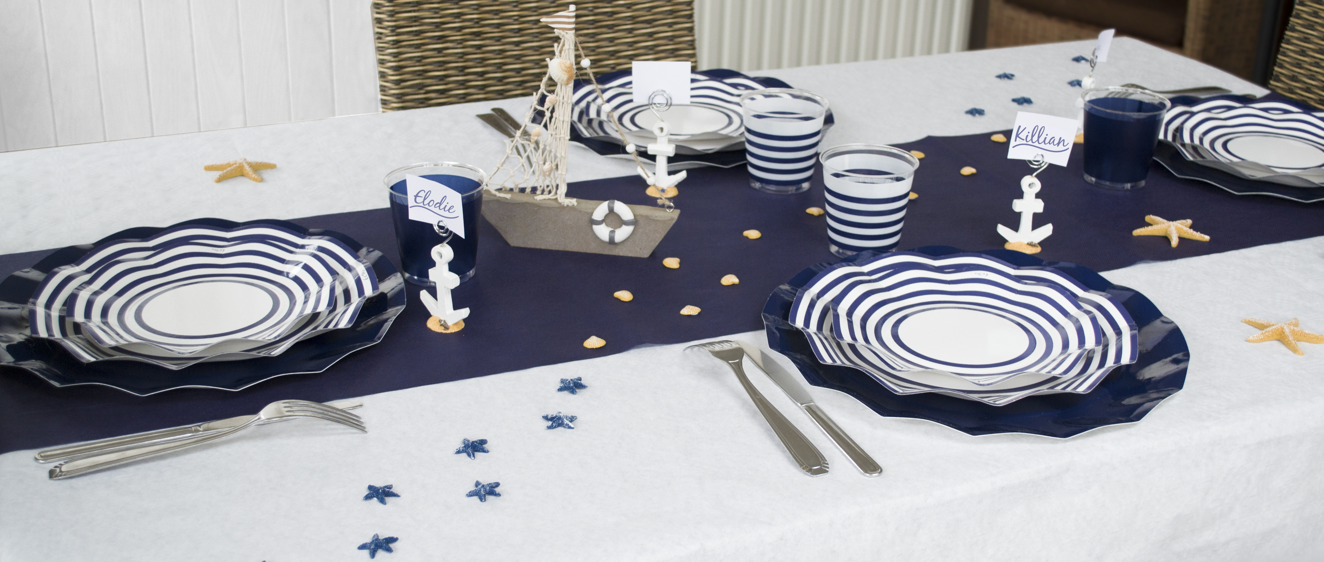 Deco Table Bleu Marine Et Argent ⇒ Décoration Table & Fête Thème de la Mer - Bord de Mer - Bleu Marine