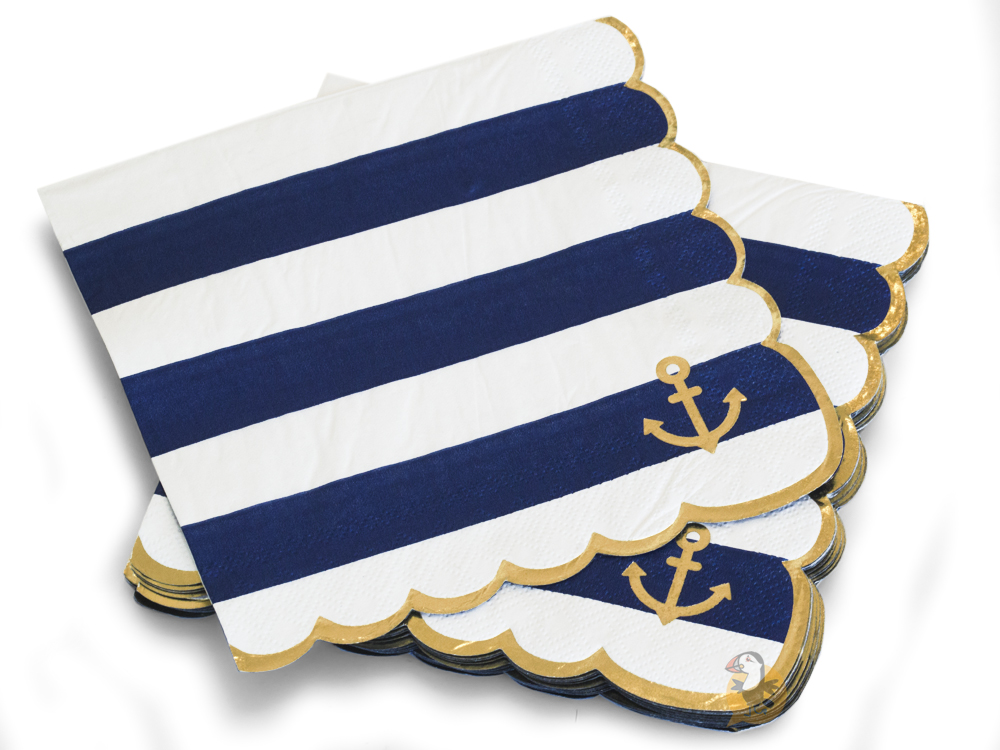 ⇒ Serviette en Papier Bleu Thème Mer Ancre Marine - Lot 16 Serviettes