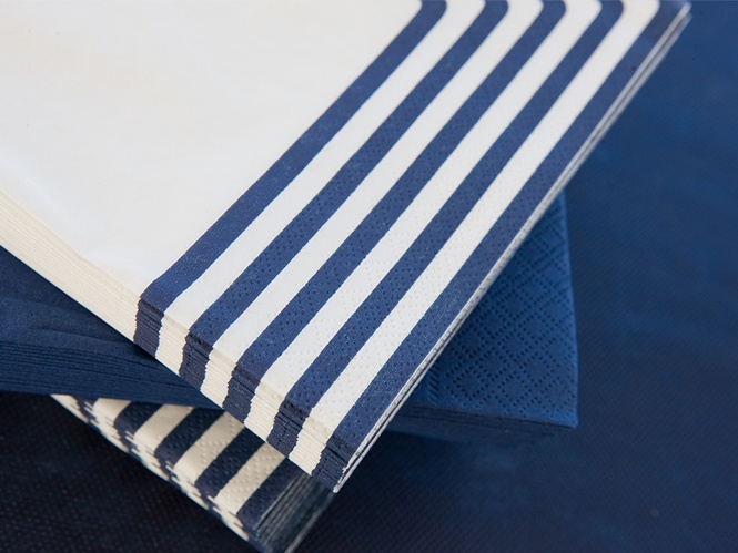 20 serviettes en papier Marinière bleu marine