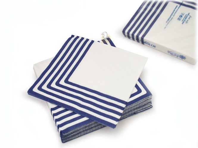 20 serviettes en papier Marinière bleu marine