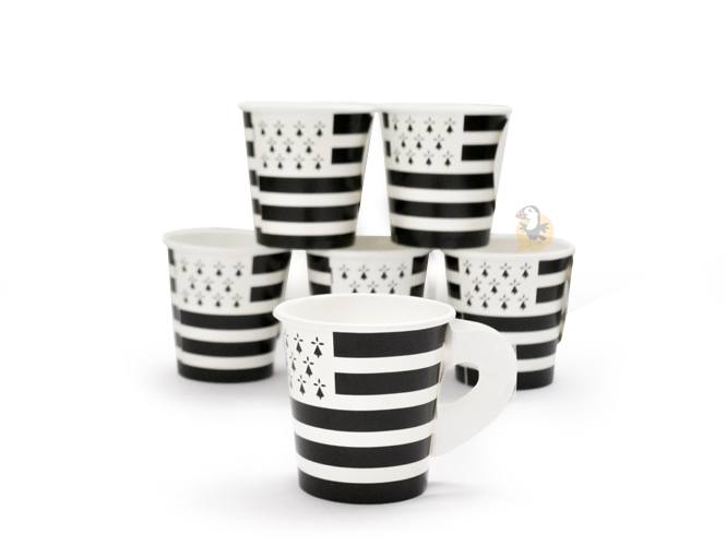 ⇒ Tasse à café jetables Drapeau Breton - 6 Tasses bretonnes en Carton