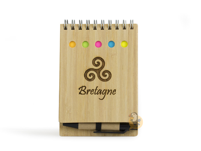 ⇒ Carnet Bloc-note Calepin en bambou Bretagne + mini stylo