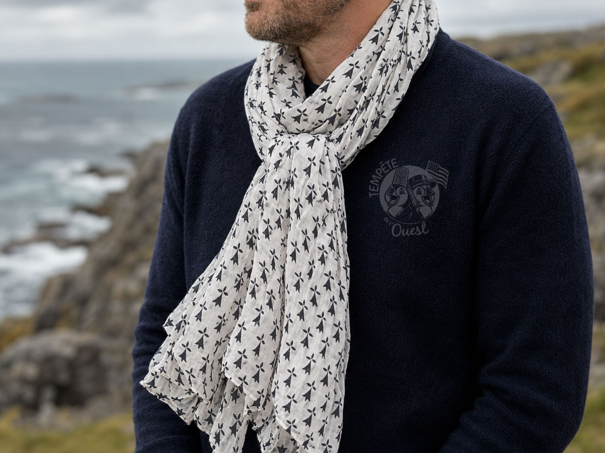 Foulard chèche hermines blanc – Image 2