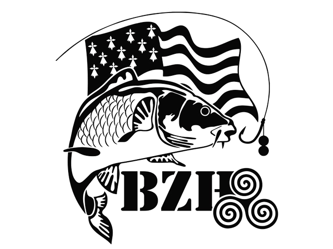 Grand stickers décoratif pêcheur Carpe BZH - 42 x 40 cm