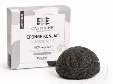 Éponge Konjac purifiante au charbon de bambou - Peaux mixtes/grasses