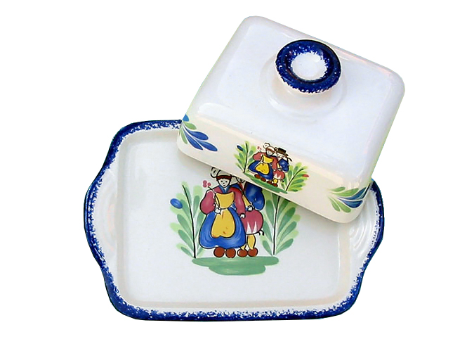 Beurrier breton en faience conservateur couleur blanche décor tradition bleu