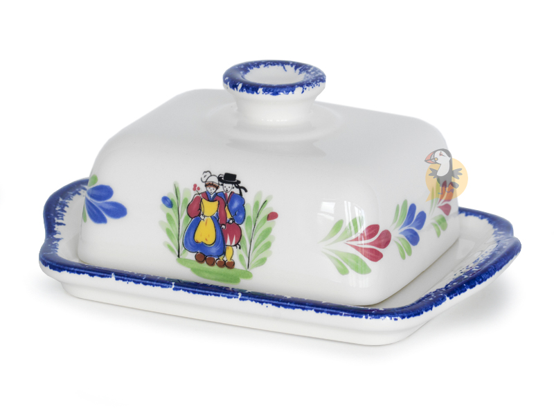 Beurrier breton en faience conservateur couleur blanche décor tradition  polychrome