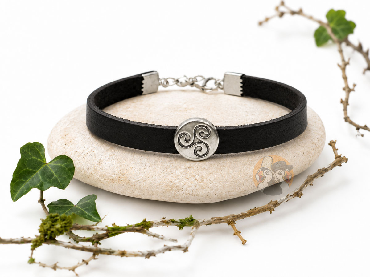 Bracelet en cuir et métal Triskell - Sceau de Brocéliande