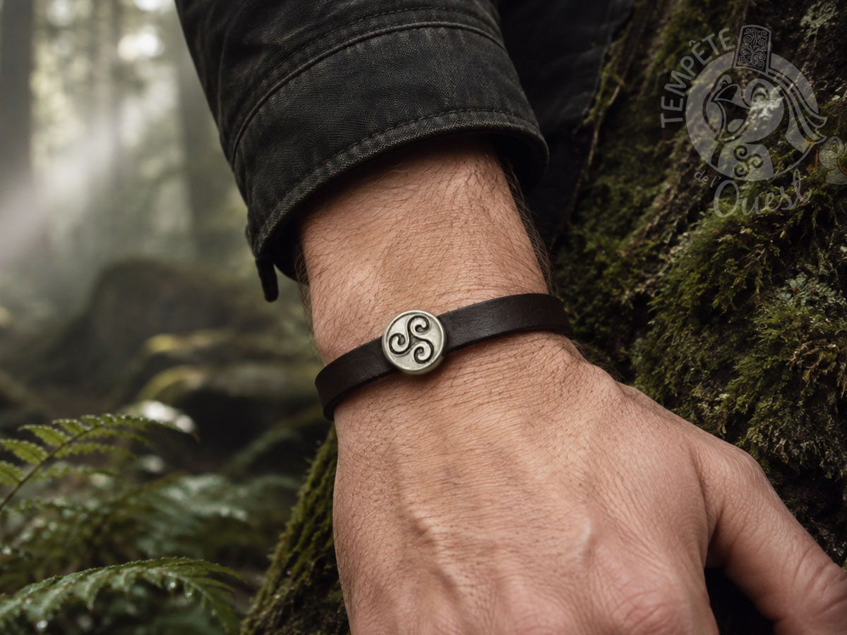 Bracelet en cuir et métal Triskell - Sceau de Brocéliande – Image 3