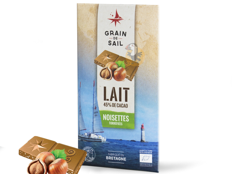 ⇒ Chocolat au lait BIO noisettes torréfiées et fleur de sel - Tablette 100g