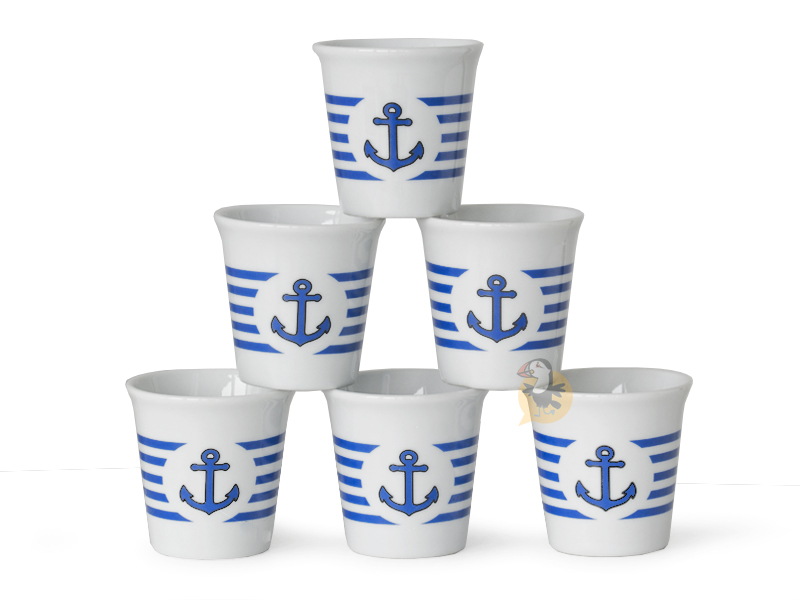 ⇒ Tasse à expresso Ancre marine - Lot 6 petites tasses marinière ancre