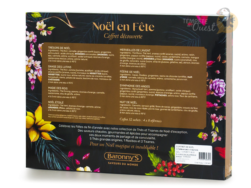 ⇒ Coffret cadeau thés tisanes de Noël BIO Baronny's – 30 sachets