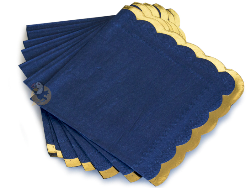 16 Serviettes De Table Bleu Marine Avec Liseré Or - Dimensions 33 X 33 Cm - Pour Repas Festif, Décoration De Table
