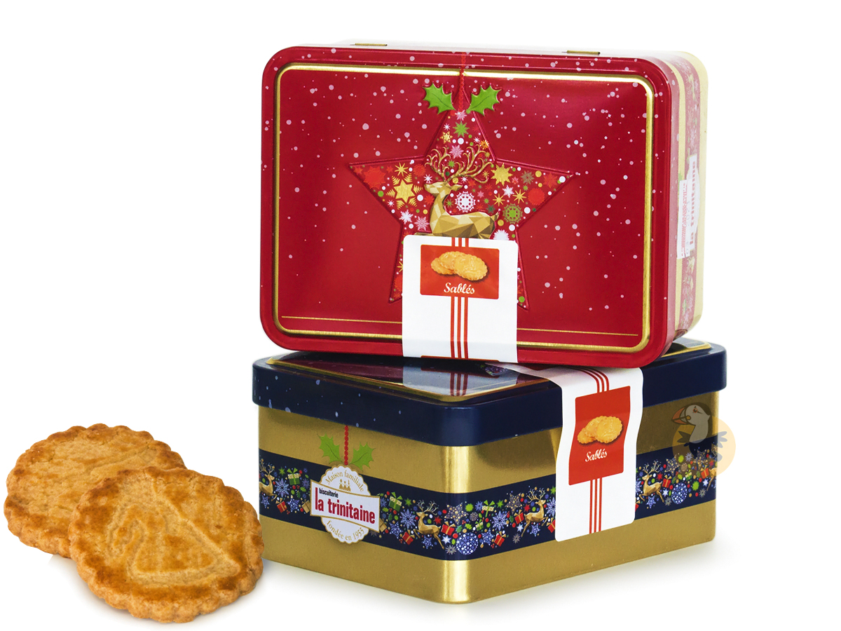 Coffret de 3 sachets de biscuits avec une boîte métal