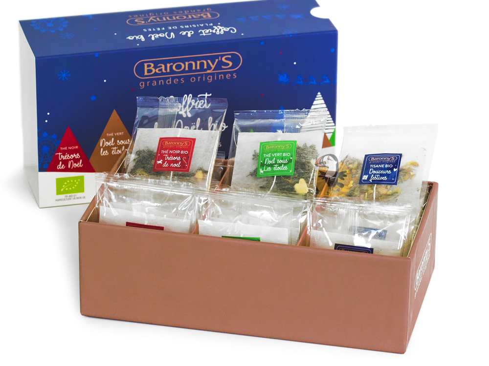 ⇒ Coffret cadeau thés tisanes de Noël BIO Baronny's – 30 sachets