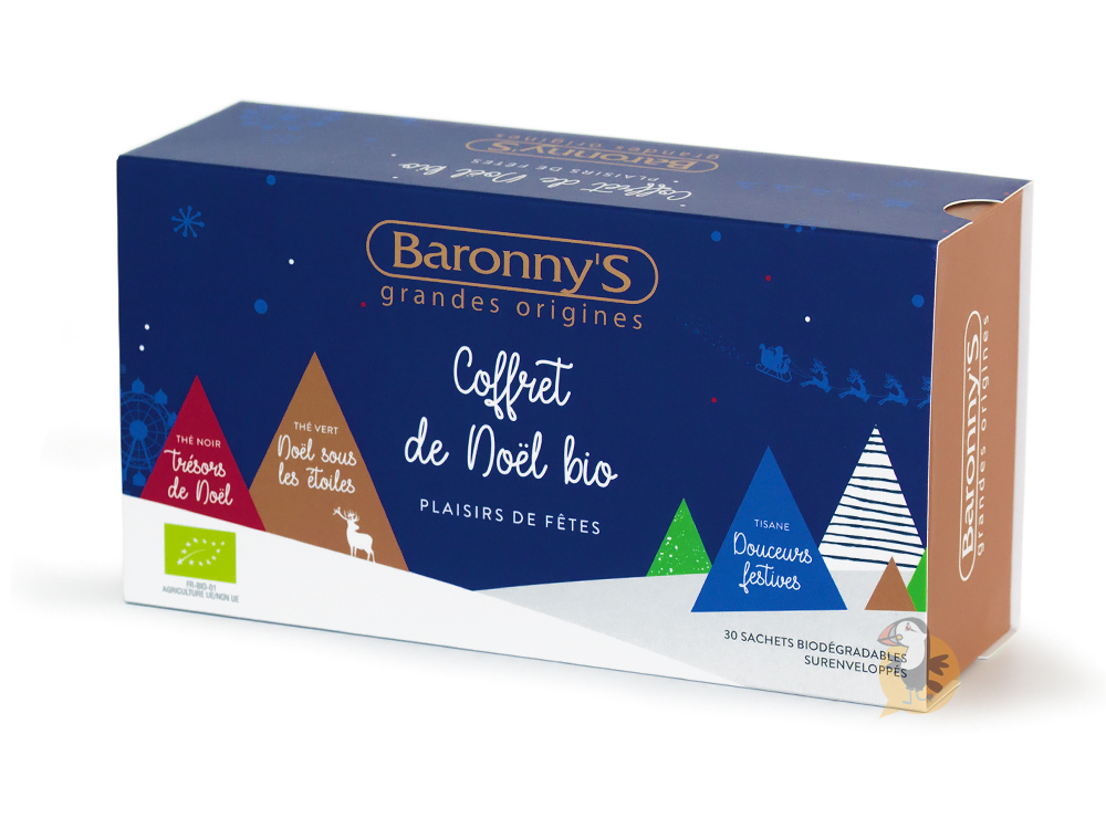 ⇒ Coffret cadeau thés tisanes de Noël BIO Baronny's – 30 sachets