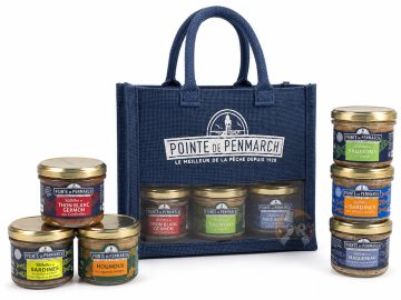 Sac cadeau breton en jute 6 tartinables marins de Bretagne