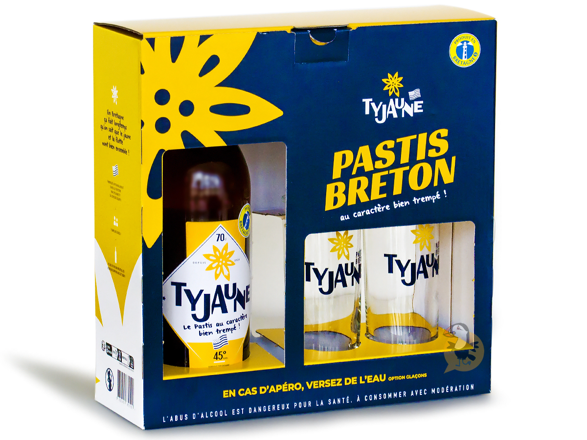 ⇒ Coffret pastis breton Ty Jaune + 2 verres - Fabrication Artisanale