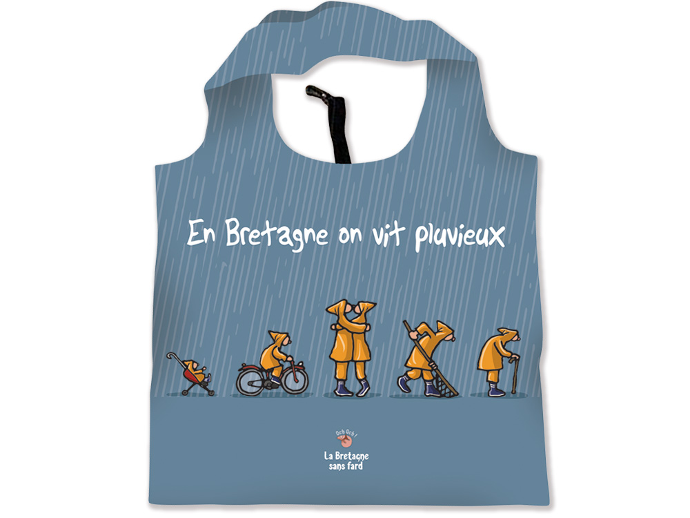 ⇒ Sac de course pliable en tissu - En Bretagne on vit pluvieux