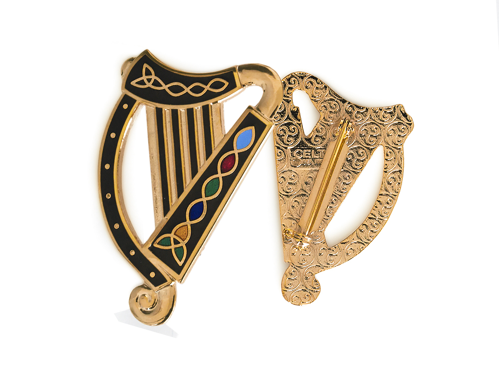 Broche Harpe celtique noir et or