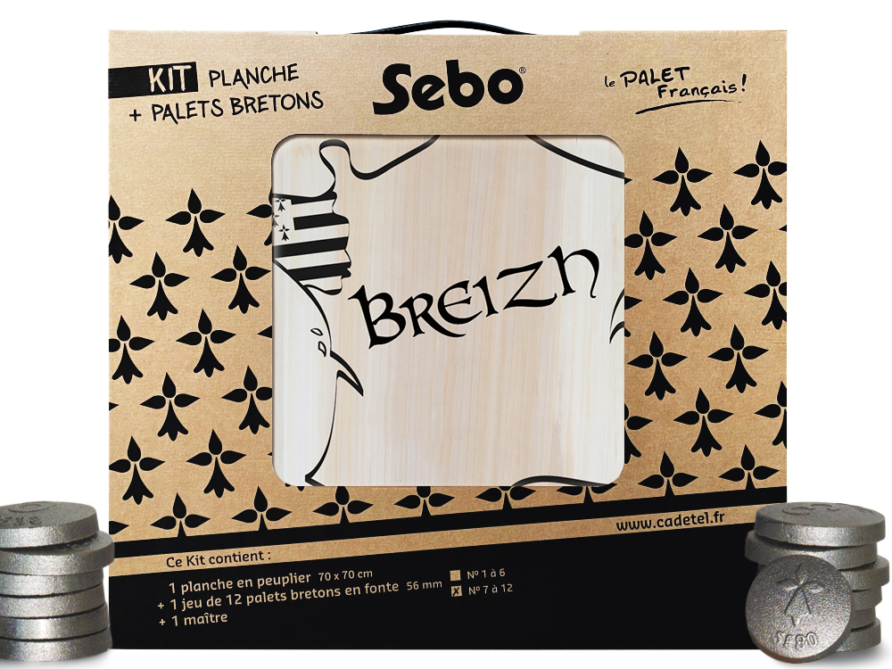 Jeu de palets breton - Kit Planche en bois Breizh + 12 palets en fonte +  maître