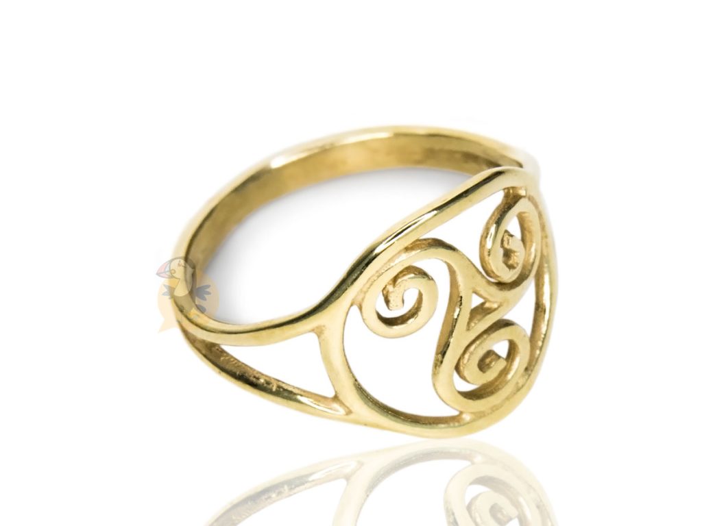 Bague En Plaqué Or Ajourée Avec Strass Bicolores - Taille 54, Occasion, Bijou Fantaisie