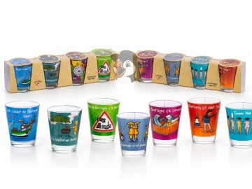 Lot de 4 verres à liqueur / shooter bretons humoristiques – 2 modèles au choix