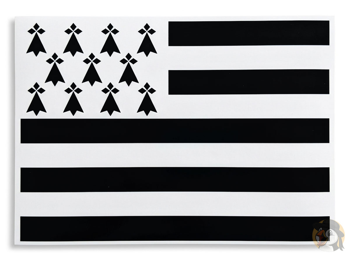 Grand autocollant drapeau breton Gwenn ha du - 21 x 29.7 cm