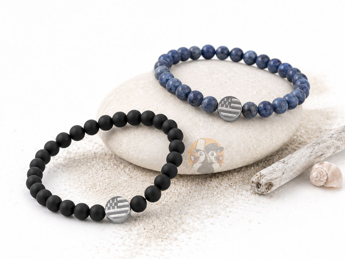 Bracelet Bretagne perles et médaillon acier inoxydable Drapeau breton