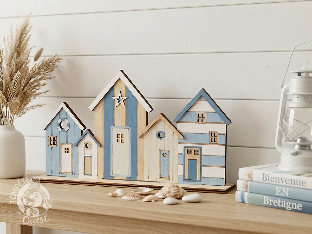 Centre de table cabines de plage en bois – Décoration bord de mer – Image 2