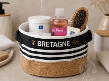 Alternative view of BON PLAN ! Petite corbeille de rangement / Panière toile et liège Bretagne