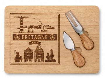 Plateau à fromage en bois 28 x 20 cm + 2 couteaux - Bretagne