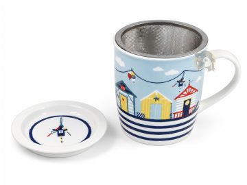 BON PLAN ! Mug Tasse infuseur / Tisanière avec couvercle et filtre - Marinière La Mer