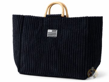 Grand sac drapeau breton en velours côtelé et anses en rotin