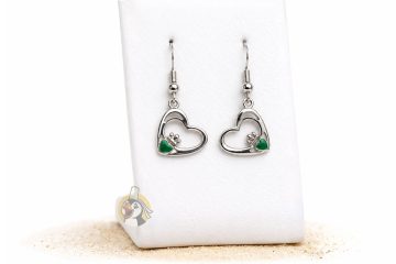 Boucles d'oreilles cœur Claddagh en émail vert  - Plaqué argent