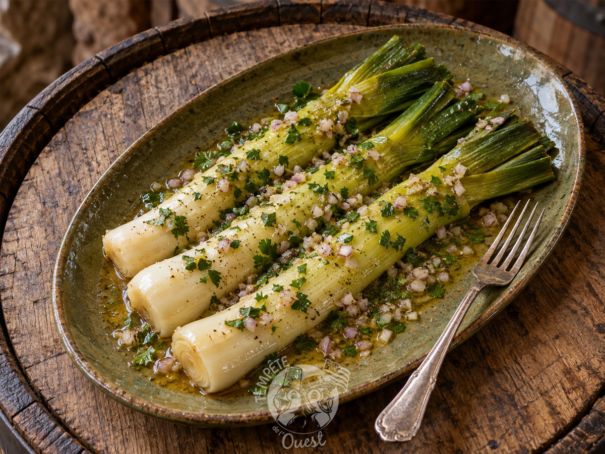 Poireaux tièdes à la vinaigrette de chouchen