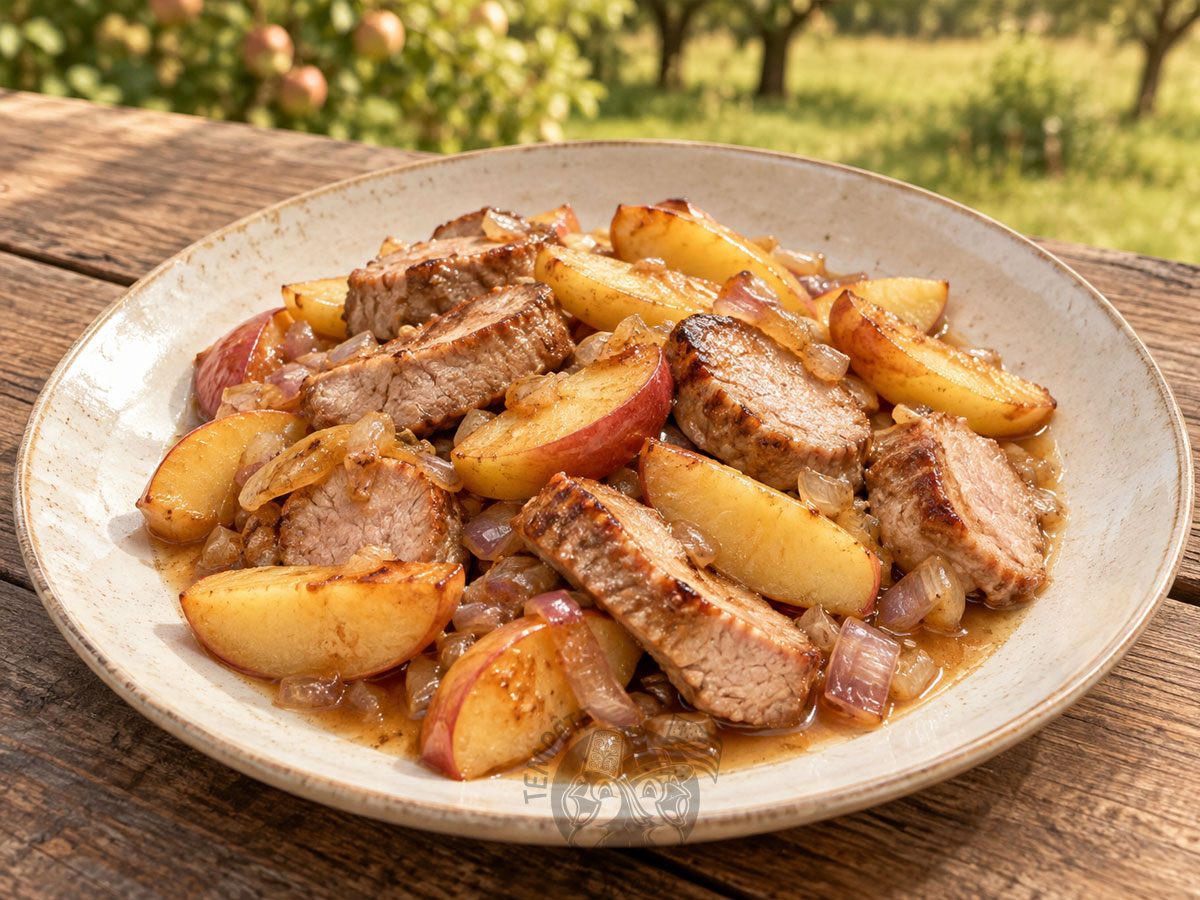 Émincé de porc aux pommes et au vinaigre de cidre
