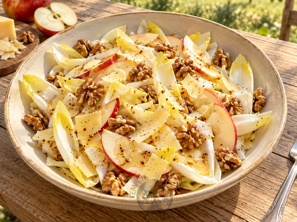 Salade d’endives, pommes, noix et comté au vinaigre de cidre