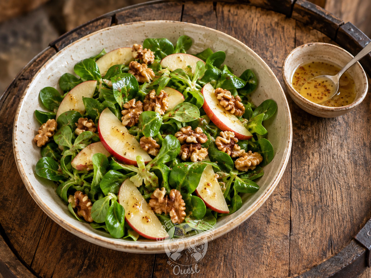 Salade de mâche, pommes et noix au vinaigre de chouchen